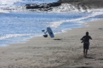 Hydrofoil kitesurfing board on Playa Sur