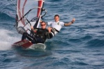 Kitesurfer and windsurfer together