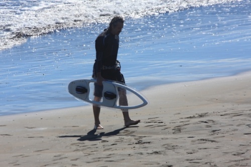 Transparent kitesurfing board on Playa Sur