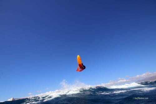 Wave windsurfing flying Friday back loop at El Cabezo in El Medano