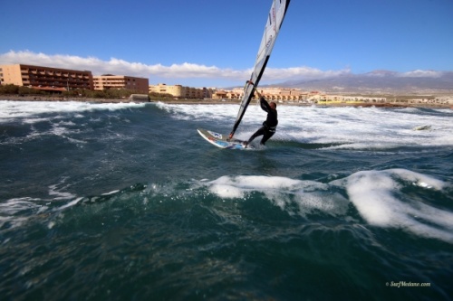 Wave windsurfing flying Friday back loop at El Cabezo in El Medano