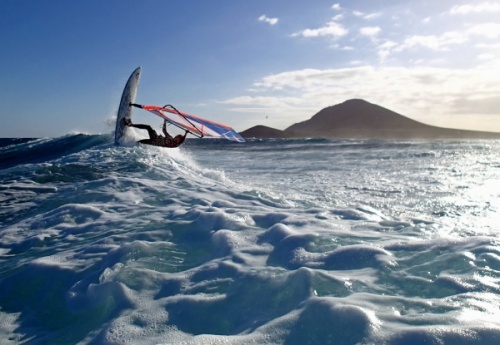 Windsurfing at Harbour Wall  Muelle in El Medano Tenerife 25-02-2014